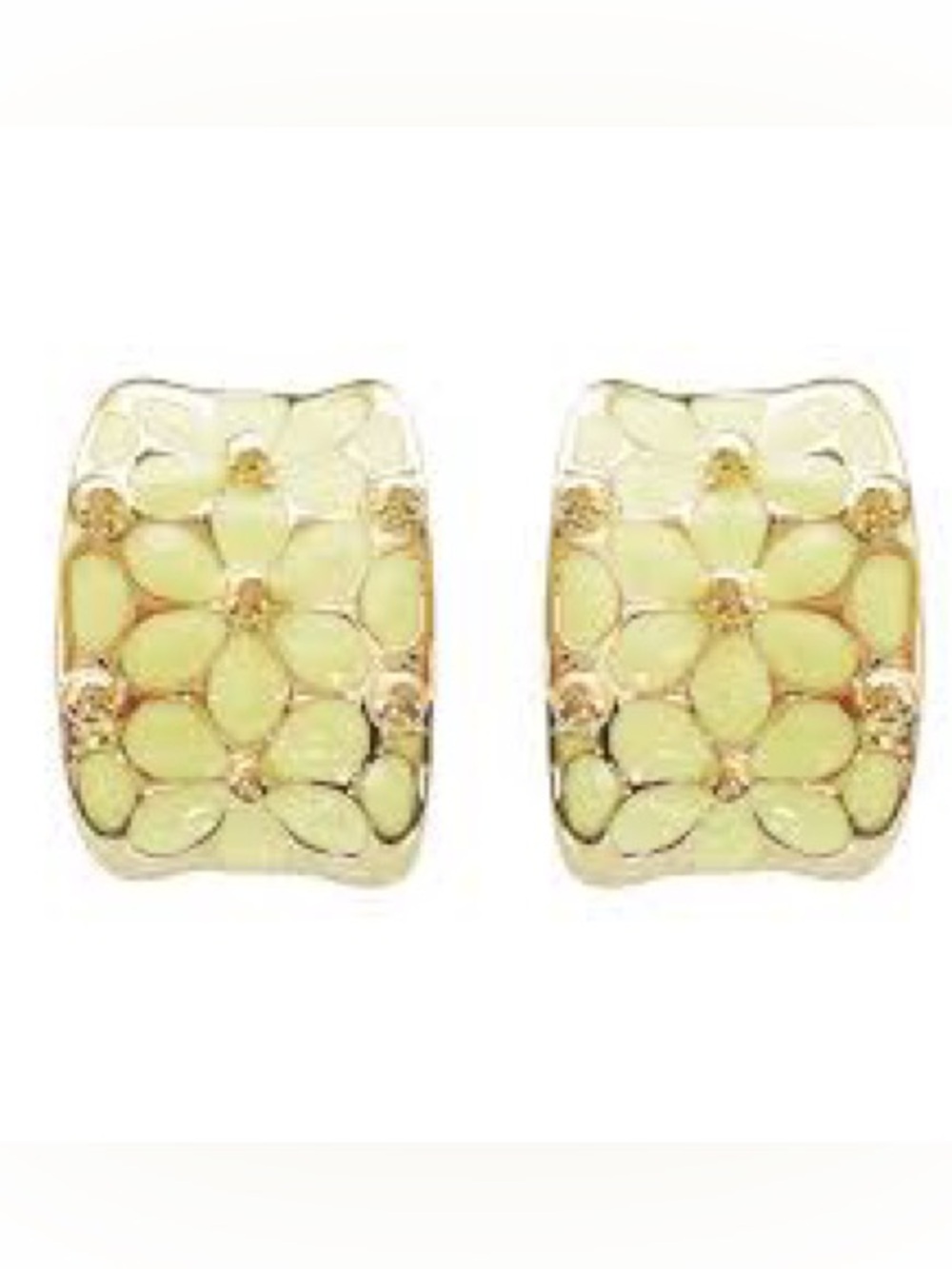 18k Gold Plated Square Rainbow Enamel Flower French Back Earrings, Yellow